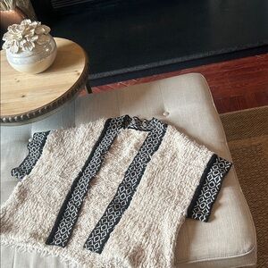 Alpha Moment Creme Wool Blend Knit Poncho Esq Knitted Trim Cardigan Size Small